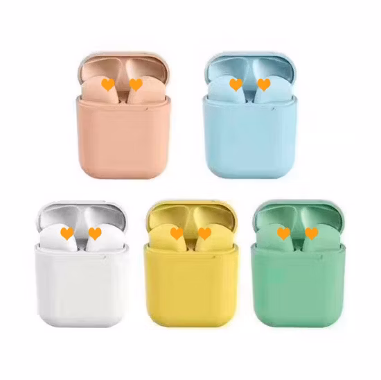 Tappetino per auricolare wireless I12macaron con Bluetooth 5.0 e scatola di ricarica per telefono Xiaomi e iPhone